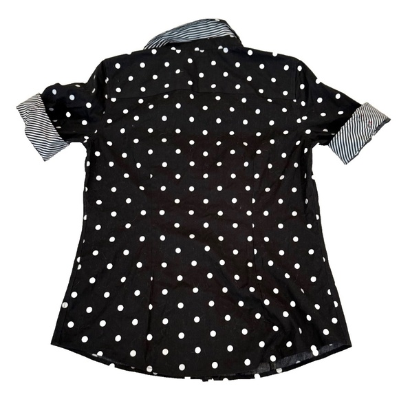 Talbots Women's Non Iron Polka Dot Black/White Preppy Button Up Blouse; Size 2 - Picture 2 of 7